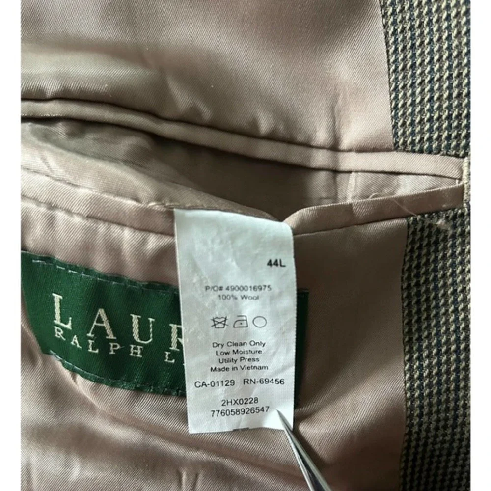 Lauren‎ Ralph Lauren Size 44L 100% Wool Blazer Jacket Houndstooth